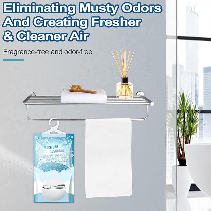 Moisture Absorbers Packets - Hanging Moisture Absorbers Dehumidifier Bags for Closet Bathroom Kitchen, Fragrance Free Humidity Absorber Packs, Removes Moisture & Odors, 5 Pack