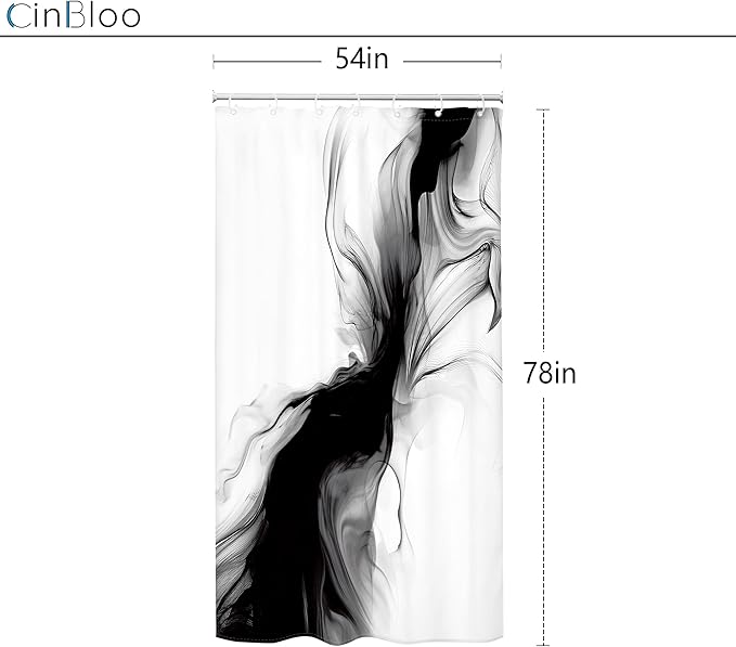 Cinbloo Black and White 54Wx78H Shower Curtain Marble Abstract Modern Minimalist Ombre Grey Elegant Ink Texture Neutral Simple Aesthetic Bathroom Curtain Set Man Bath Bathroom Accessories Decor