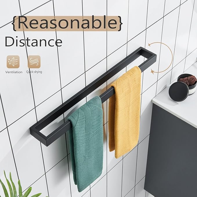 KOKOSIRI Towel Bar Matte Black Bath Towel Holder 24-Inch Kitchen Rack Stainless Steel for Bathroom Hardware Wall Mounted, 1 Pack B4008BK-L24