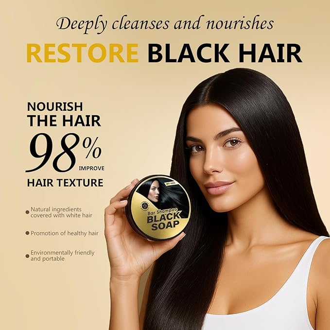 Black Hair Soap Bar with Bamboo Charcoal & Herbal Extracts - Natural Solution for Youthful Hair ﻿