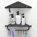 Corner Shower Shelf, 10'' Shower Corner Shelf with Towel Bar & Hooks, 304 Stainless Steel Recessed Bathroom Shelves, No Drilling for Tiled Wall, 2-Pack (Matte Black)