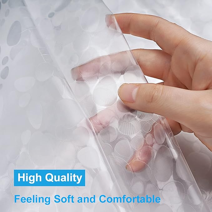 UFRIDAY 72x75 Inch Shower Curtain Liner,EVA Waterproof Heavy Duty Shower Liner with 3 Big Weighted Magnets,Clear 3D Pebbles Bath Curtain for Home and Hotel
