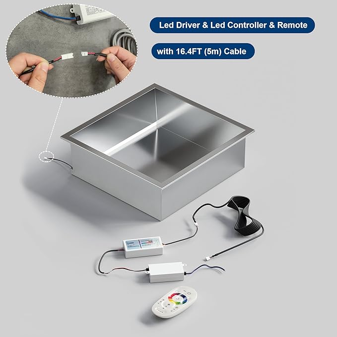 12X12 RGB Shower Niche, Brushed Nickel Stainless Steel LED Wall Niche, No Tile Needed Recessed Storage for Bathroom Storage Built-in Installation