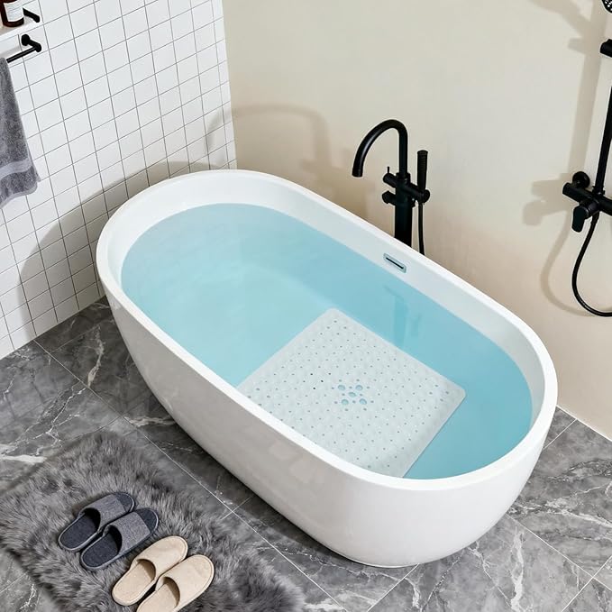 Anti-Slip Bathtub Shower mat, 20.8×20.8（Approximately 53×53cm） inch Soft Oversized Machine Washable Non-Slip Bathtub mat with Drainage Holes, Bathroom Floor Suction Cup.（1-Opaque White）