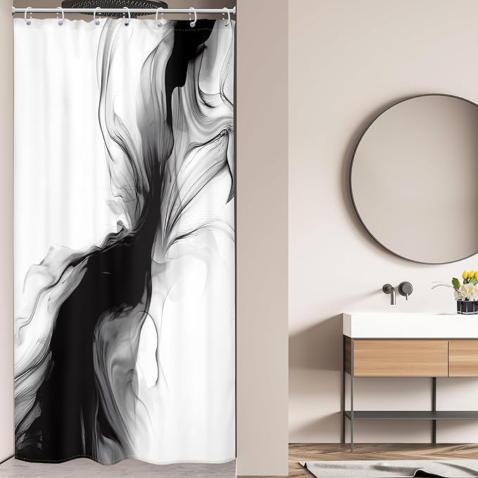 Cinbloo Small Stall Narrow RV Shower Curtain 36Wx72H Black and White Marble Abstract Modern Ombre Grey Grey Bathroom Curtain Set Minimalist Chic Simple Cool Neutral Bath Bathroom Accessories Decor