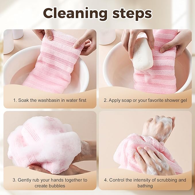Exfoliating Shower Towel, 2026 Upgraded Exfoliating Washcloth, Body Back Scrubber for Shower, Long Scrub Towel for Women Men Full Body Exfoliator (Pink)