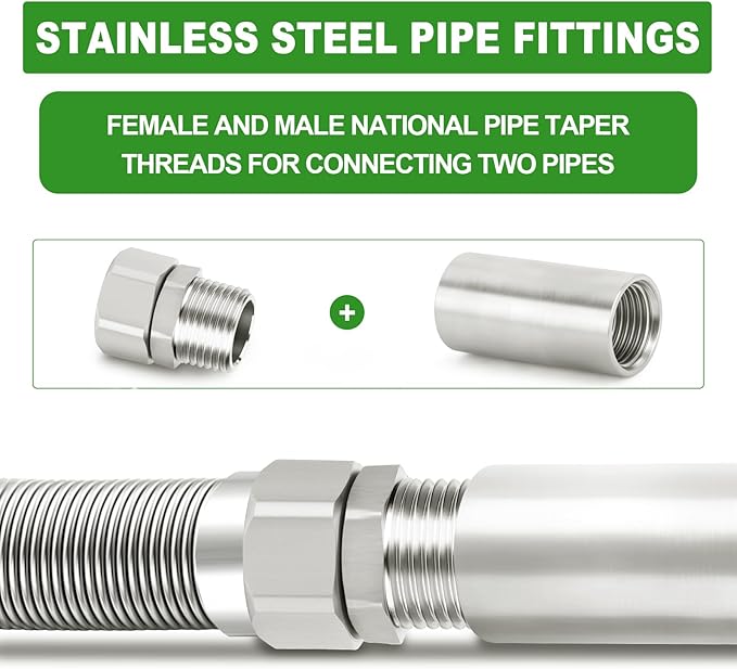 TAISHER 2PCS 304 Stainless Steel Flexible Movable Connector, 1/2" Male for Sprayer, Angled Valve, Shower Arm