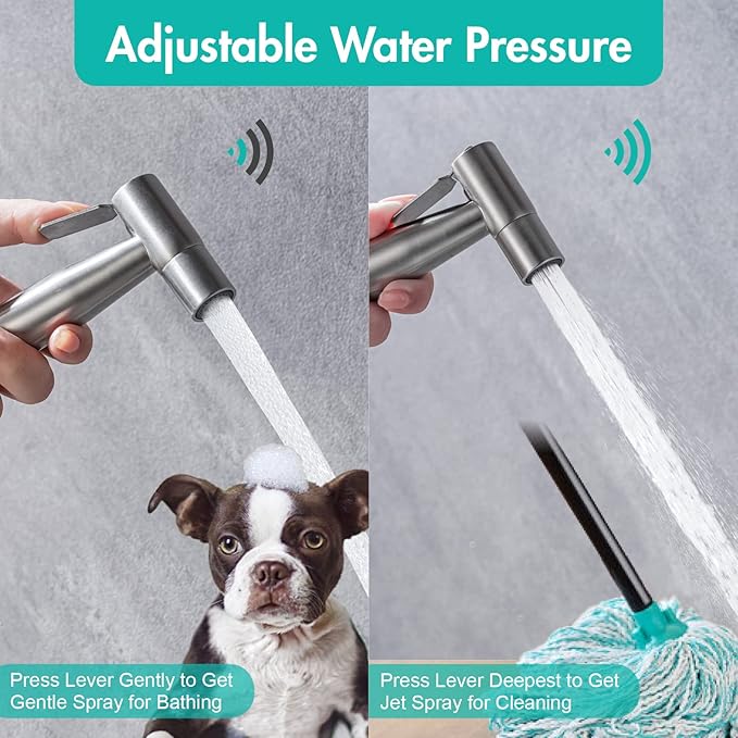 BARROCK Handheld Bidet Sprayer for Toilet, 2 Pack Stainless Steel Metal Made Baby Cloth Diaper Spraying Kit, Bathroom Toilet Bidet Attachment Set for Bathing Pets and Feminine Hygiene, Brushed Nickel
