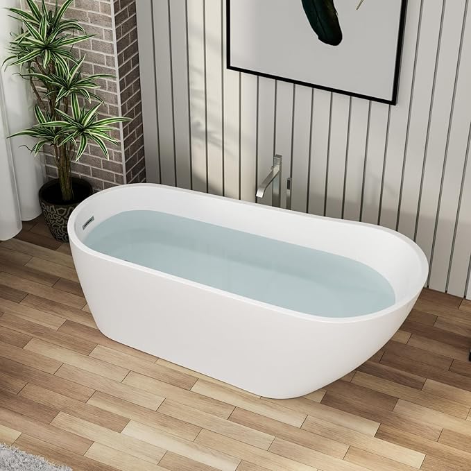Mocoloo Freestanding Bathtub - 67 Inch Acrylic Stand Alone Soaking Bath Tub for Bathroom with a Right Overflow and Drain