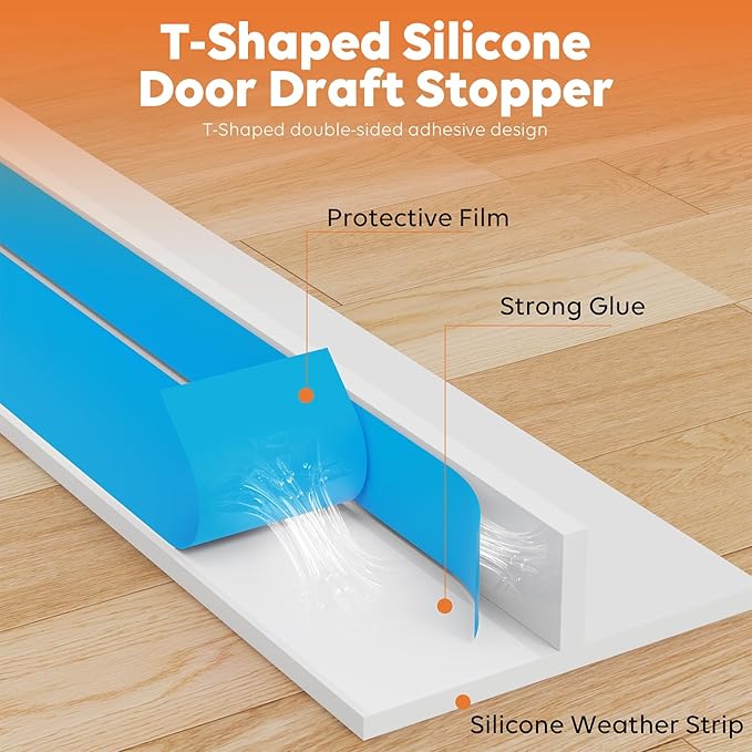 T-Shaped Silicone Door Weather Stripping for Side, 1.37 in x 20 Ft Door Draft Stopper Shower Seal Strip for Door Frame & Windows and Shower Sweep Gaps(White)