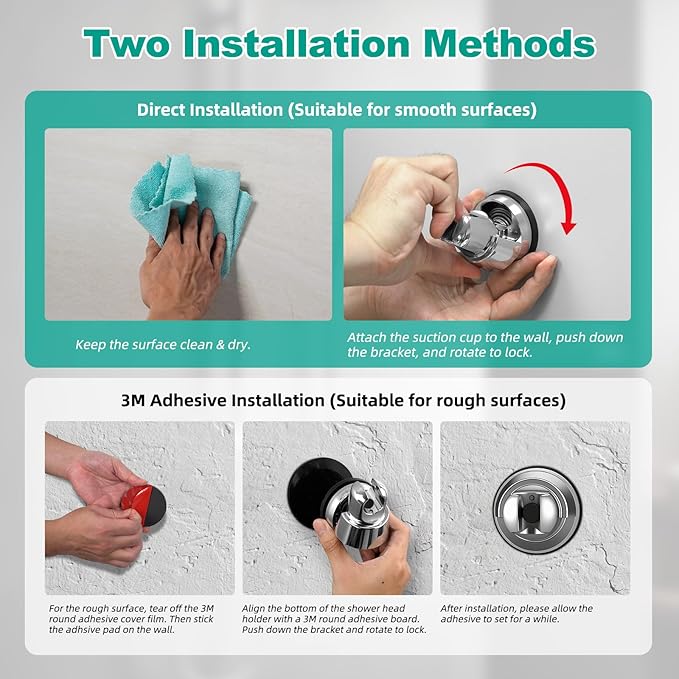 Hibbent Vacuum Suction Cup Shower Head Holder, Removable Shower Wand Bracket, Adjustable Height & Wall Mount ABS Plastic Suction Holder for Handheld Shower Head, Chrome Finish