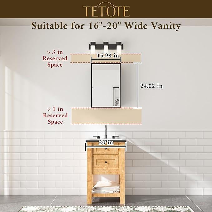 TETOTE Brushed Nickel 16" x 24" Recessed Medicine Cabinet Bathroom Mirror with Storage Medicine Cabinet with Beveled Frame Adjustable Shelves Wall-Mounted