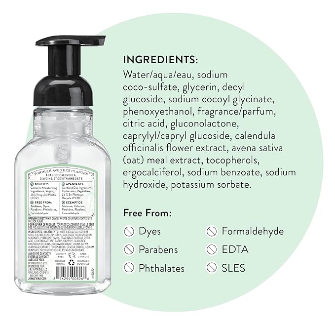 J.R. Watkins Foaming Hand Soap Pump with Dispenser, Moisturizing Hand Soap Foam, Alcohol-Free and Cruelty-Free, Use for Kitchen or Bathroom, Vanilla Mint, 9 fl oz, 3 Pack