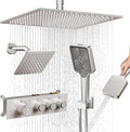 Shower System Brass Thermostatic Shower Faucet Set With Valve and Diverter Shower Mixer With Rain Head and Handheld High Pressure Square Rainfall