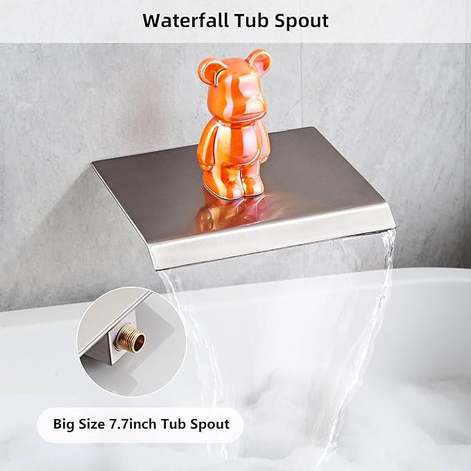 Shower Faucet Set with Tub Spout, Brushed Nickel Rainfall Shower System Complete Wall Mounted for Bathroom with 12 Inch Square Shower Head and Handheld Shower Head Rain Mixer Combo Set