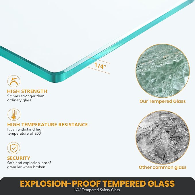 Bathtub Shower Glass Door 34 * 58 Inch, Bathroom Frameless Fixed Shower Door with 3PCS Clamps, 1/4"(6MM) Thick Clear Tempered Glass Door with Round Corner, Matte Black