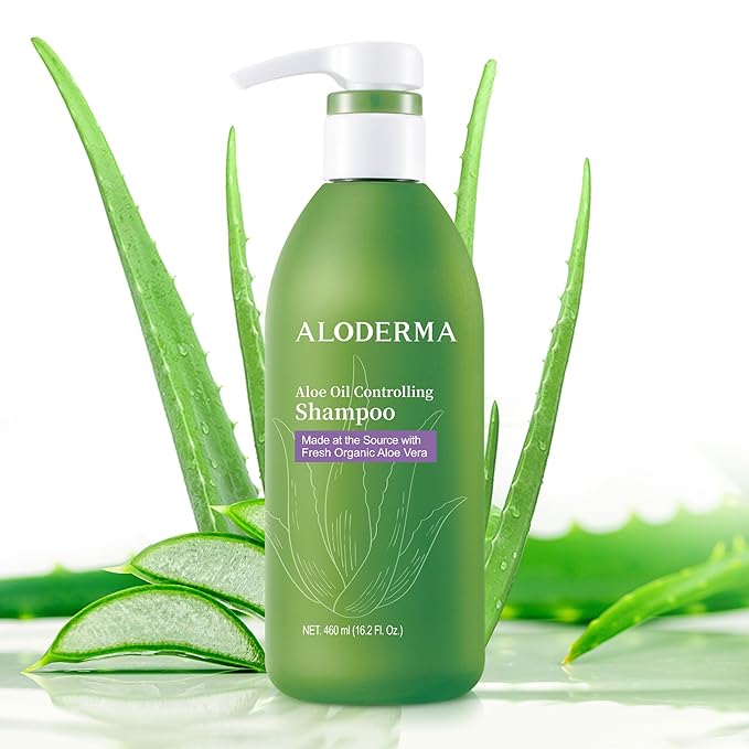 Aloderma Oil Controlling Shampoo Made with Freshly Harvest, Organic Aloe Vera for Oily Hair & Scalp - Infused with Tea Tree Oil and Willow Bark Extract to Gently Cleanse Build Up Without Drying - 16oz