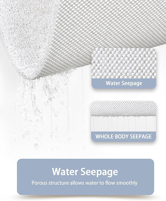 Mecko Loofah Bath Mat for Tub - Quick-Dry Non-Slip Shower Mat, Extra Thick Textured Grip Bathtub Mat for Bathroom and Shower Floor, Indoor/Outdoor Use for Wet Areas (White, 17"x47")