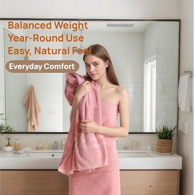 Cotton Bath Towel – Large 30x60 Inches, Soft, Thick & Absorbent Towel for Bathroom, Spa, or Home Use (Pink, 2 Pack – 30"x60")
