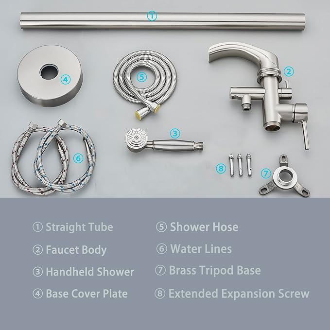 Senlesen Brushed Nickel Bathroom Single Handle Freestanding Bathtub Faucet Floor Mounted Waterfall Tub Filler with Hand Shower Set