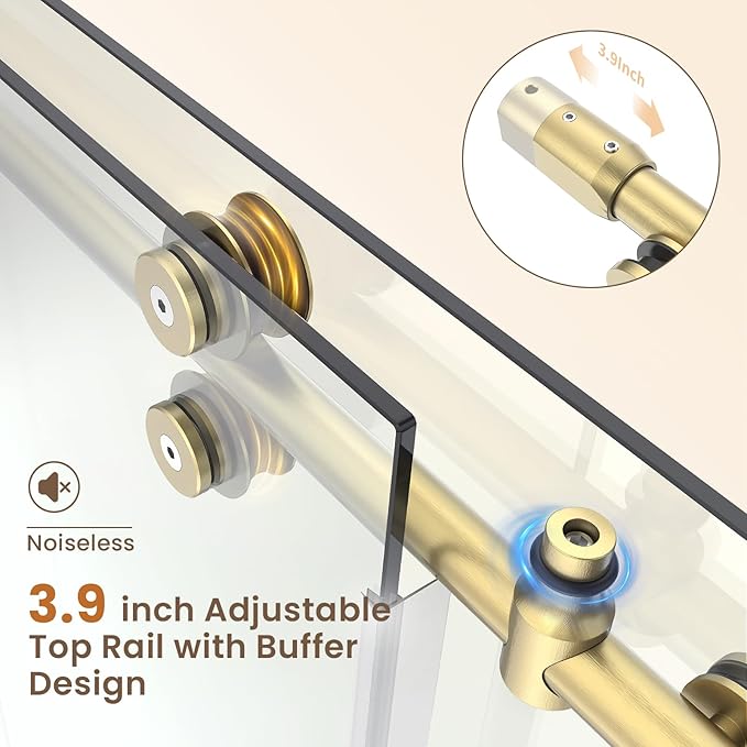 Bathbliss Glass Shower Door 56"-60" Wx60 H,Frameless Sliding Glass Door with 5/16"(8mm) Tempered Glass Shower with Brushed Gold Finish
