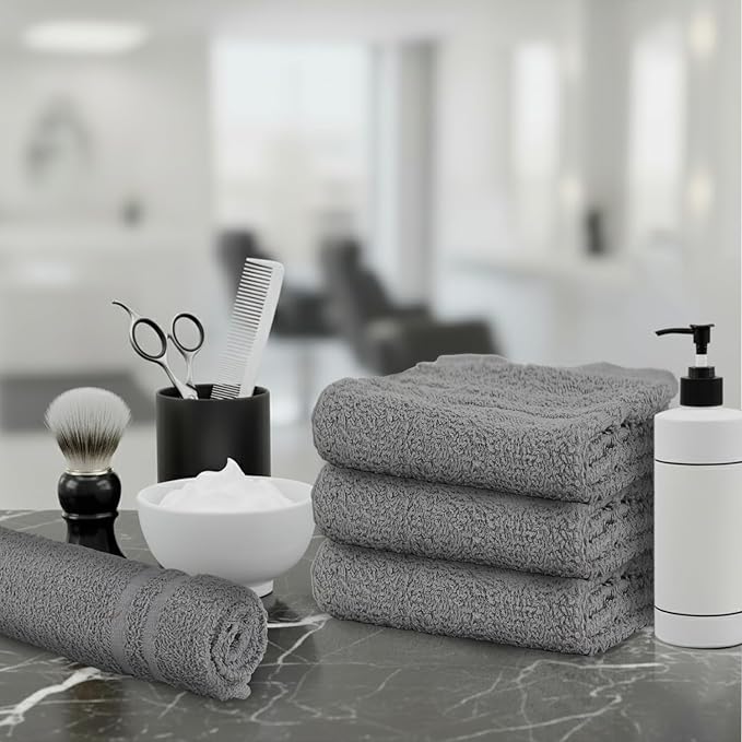 Salon Towels – 50 Pack Grey Hand Towels 100% Cotton Spa Towels – 16x27 inches Highly Absorbable Facial Towels Gym Towels Hair Towels and Face Towels Bulk Small Towels (Not Bleach Proof)