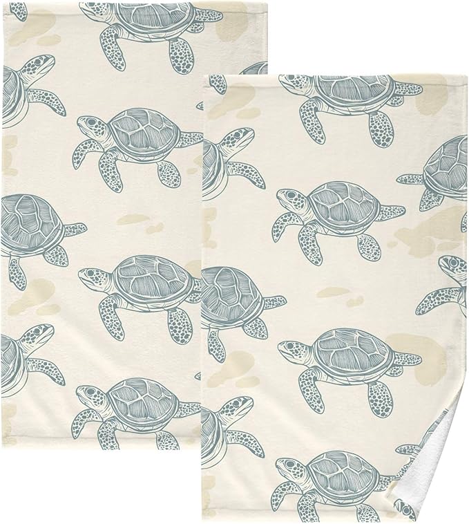 Sea Turtles Style Hand Towels for Bathroom Set of 2 Cotton Face Towel Soft Absorbent Bath Towels for Hotel Gym Spa Yoga Home Decorative, 16x28in
