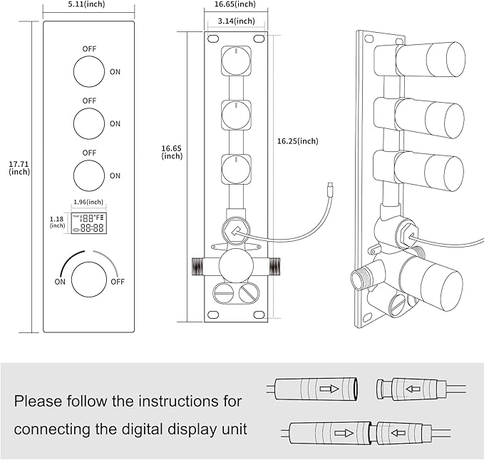 Digital Display Shower System Brushed Nickel Shower Faucet Set with 14X20 inch Ceiling Mounted Shower Head and 8 inch Wall Mounted Shower Head Combo, Handheld Shower