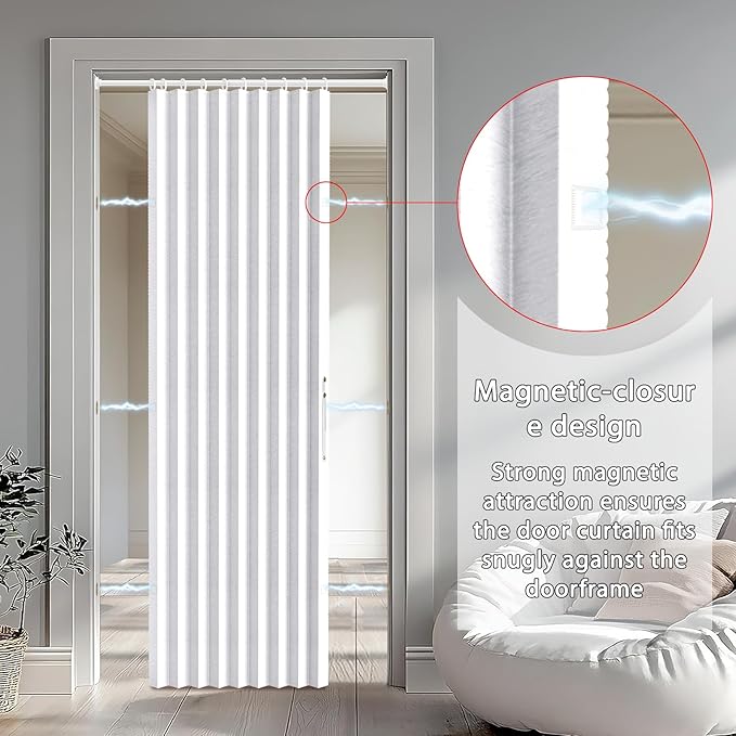 Accordion Door Curtain Set - 100% Blackout, with Curtain Rod Included, for Bedroom Privacy Protection (White-43 W x 78" L+Rod)