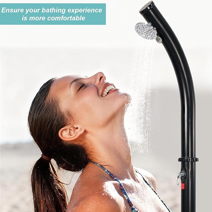 4.8 Gallon Solar Heated Outdoor Shower, 7 FT Freestanding Outside Shower with Shower Head & Foot Shower Tap for Poolside Backyard Beach, Black