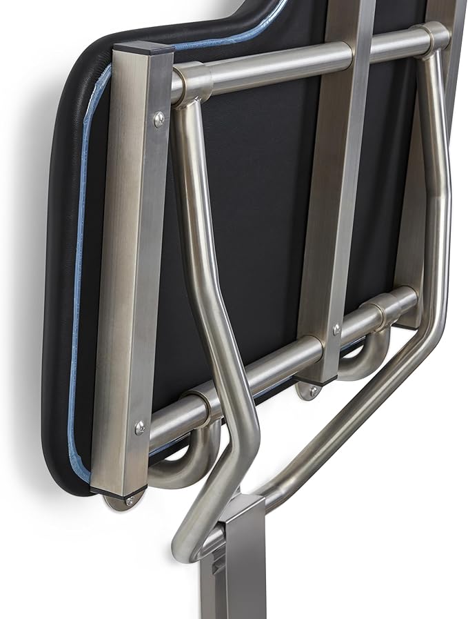 28" x 22.5" Black Padded Cushion Wall Mount Folding Left-Handed Transfer Bench Shower Seat, ADA Compliant
