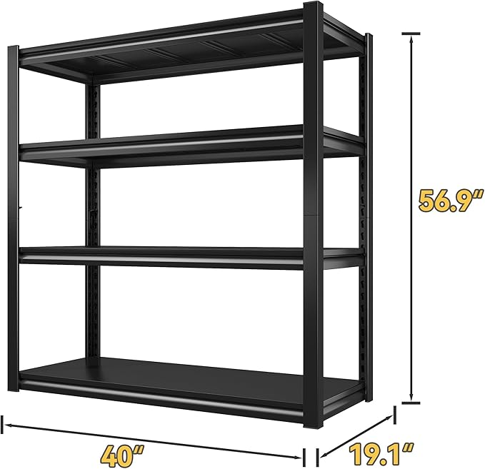 Raybee 40" W Garage Shelving, Storage Shelves 56.9" H, Metal Shelving Heavy Duty Load 1600LBS, Adjustable Metal Shelves for Storage Pantry Kitchen 40" W x 19.1" D x 56.9" H