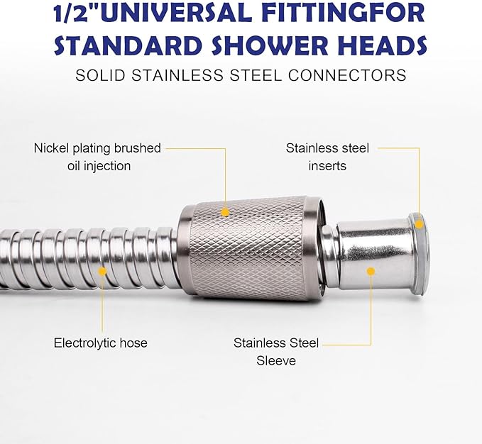 59" Brushed Nickel Shower Hose Replacement Handheld Kink Free Stainless Steel Shower Head Wand Hose Extension Extra Long with Brass Insert and Nut, Durable & Flexible for Pet Bathing Cleaning