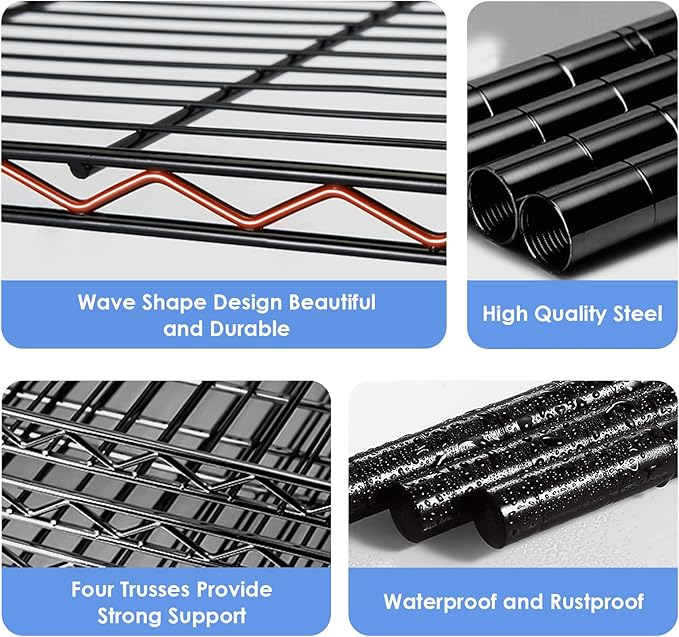 BNSPLY 5 Tier Wire Shelving Unit, Adjustable Wire Rack Shelving, Changeable Metal Wire Storage Shelves for Kitchen, Laundry, Bathroom, Balcony, Pantry (11.4" D x 21.3" W x 59" H, Black)