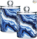 MNSRUU 2 Pack Qtip Holder Organizer Dispenser Blue Marbling Bathroom Storage Canister Cotton Ball Holder Bathroom Containers for Cotton Swabs/Pads/Floss