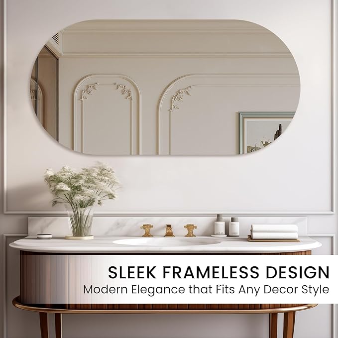 VASUHOME Frameless Bathroom Mirror, 24 x 47 Inch Wall Vanity Mirror, Large Wall Mounted Mirrors for Bathroom, Living Room, Bedroom