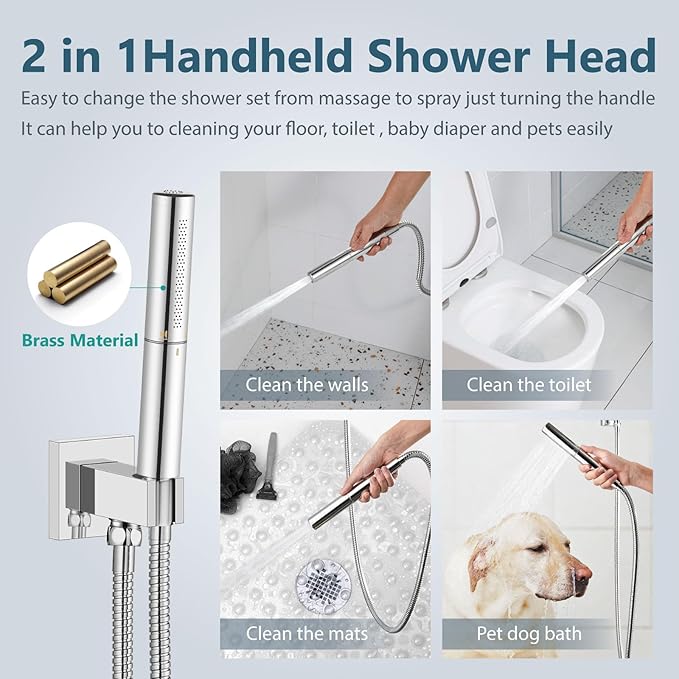 Aolemi Shower Faucet Set, High Pressure Shower System with 2-in-1 Handheld Sprayer, Wall Mount Fixture Combo with Rough-in Valve, 10 Inch Shower Head, Polish Chrome