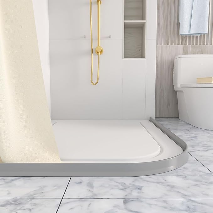 Raycity 3" High Shower Threshold Water Dam 74 IN Collapsible Shower Water Splash Guard for Curbless Shower Threshold Barrier Water Stopper for Wet and Dry Separation Bathroom and Kitchen (Grey)