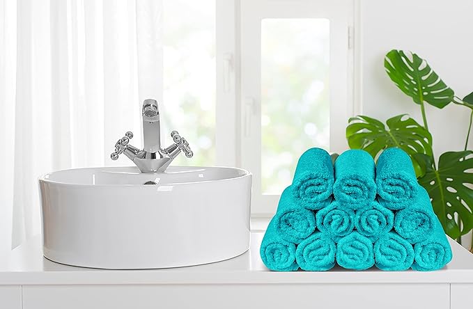 Softolle 100% Cotton Washcloths 24 Pack (12x12 Inches) Soft, Highly Absorbent Washcloth, Face Towels, Wash Cloths for Face, Ring Spun, Bulk Pack (Turquoise)