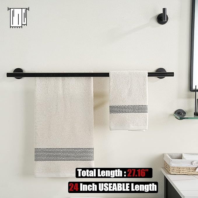 JQK Bathroom Hardware Set Oil Rubbed Bronze, 5-Piece Bath Accessories Set Wall Mount Includes 24 in Towel Bar, 9 in HT Bar, TP Holder, Towel Hook x 2, BAS105-ORB
