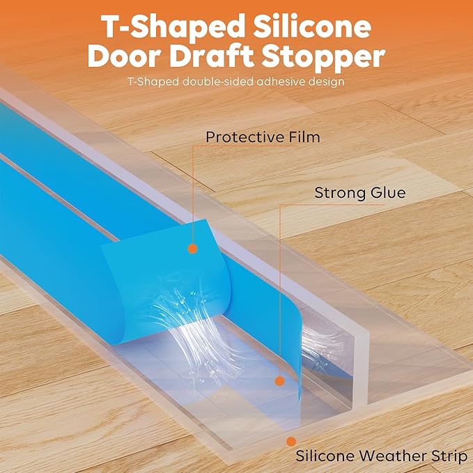 T-Shaped Silicone Door Weather Stripping for Side, 1.37 in x 50 Ft Door Draft Stopper Shower Seal Strip for Door Frame & Windows and Shower Sweep Gaps(Clear)