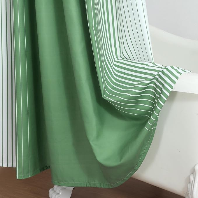 Green Shower Curtain, Sage Green and White Gradient Vertical Stripe Waterproof Polyester Shower Curtains for Bathroom, 72x72 Inches