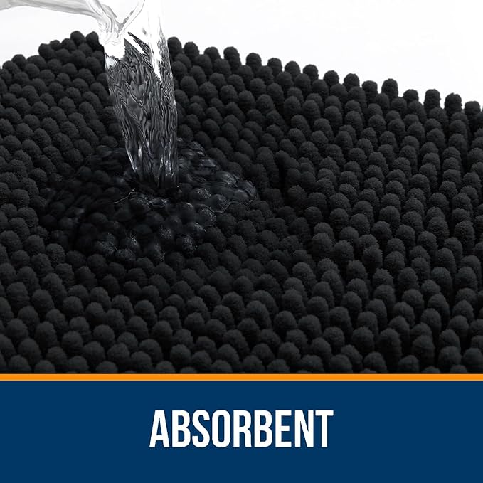 OLANLY Bathroom Rugs Sets 2 Piece, Soft Absorbent Chenille Bath Mats and U-Shaped Contour Toilet Rug, Non-Slip, Machine Washable Bath Carpet, Home Decor Accessories(24"x16"+24"x20", Black)