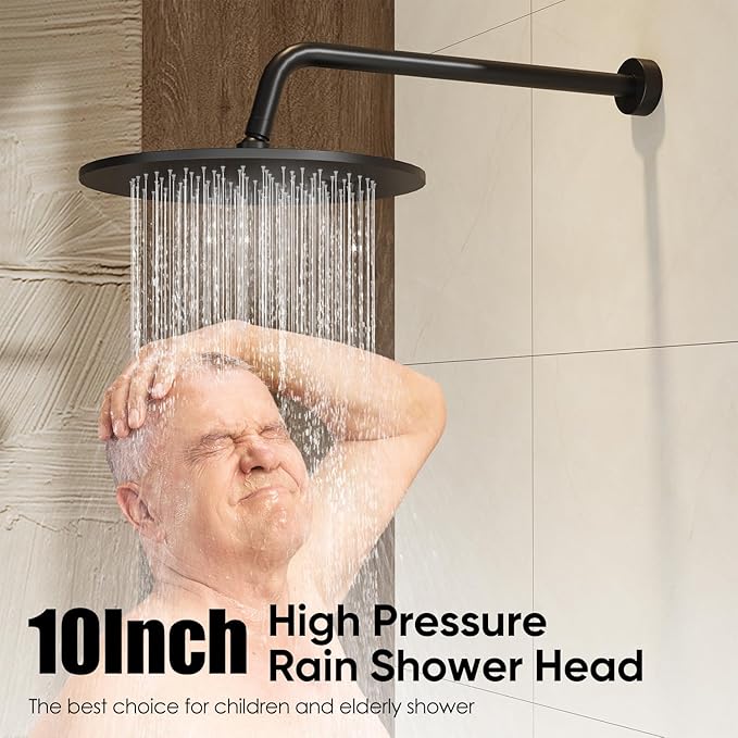 Gabrylly Thermostatic Shower System with Tub Spout, All Metal Bathtub Shower Faucets Set with Anti Scald Shower Valve, High Pressure 10" Rain Shower head with Handheld Spray Combo, Matte Black