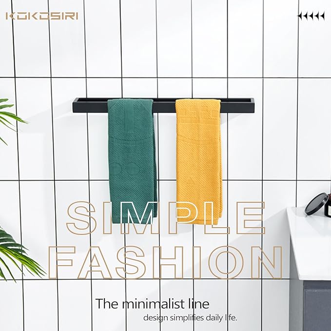 KOKOSIRI Towel Bar Matte Black Bath Towel Holder 20-Inch Kitchen Rack Stainless Steel for Bathroom Hardware Wall Mounted, 1 Pack B4008BK-L20