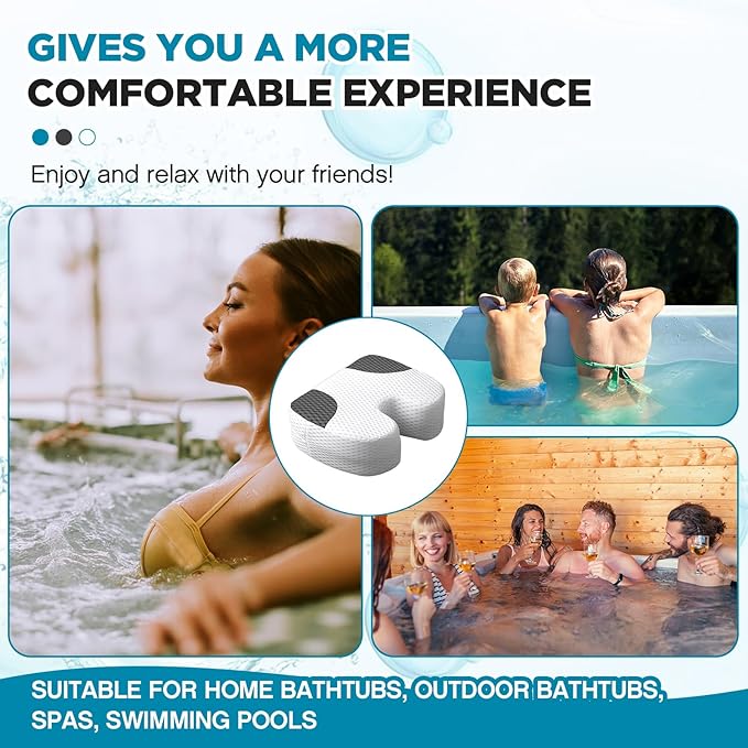 Suzile 1 Pcs Hot Tub Booster Seat Weighted Spa Bathtub Booster Inflatable Cushion Quick Dry Non Slip Bottom Portable Seat with 3D Air Mesh Cover Tub Accessory for Adult Indoor Outdoor (White Grey)