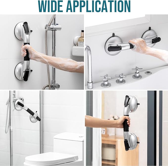 TAILI Grab Bars for Bathtubs and Showers,2 Pack Shower Handles for Elderly Suction,Maximum 330lbs,Shower Grab Bar with Upgraded Rubber Suction Cups, Safety Grip for Senior, No Drilling Removable,Black