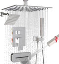 ENGA Shower System with Tub Spout, Bathtub Shower Faucet Combo Set - 10" & 6" Square Rain Shower Heads with 2 in 1 Handheld Spray, 4 Way Water Diverter, Brushed Nickel