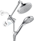 BRIGHT SHOWERS Rain Shower Head with Handheld Spray Built-in Power Wash, High Pressure Dual Shower Head with Height Adjustable Extension Arm, 3-Way Diverter, 9 Settings Handheld, 69” Long Hose, Chrome
