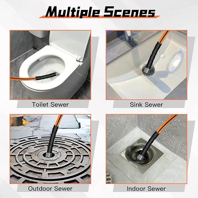 Sewer Jetter Kit for Pressure Washer 150FT,5800psi Drain Cleaner Hose 1/4 Inch Npt Corner, with 5 Sewer Jetting Nozzles Sealing Tape Pearl Corsage Pin Spanner Glove Drain Snake